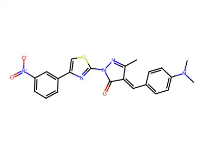 (4E)-4-[4-(dimethylamino)benzylidene]-5-methyl-2-[4-(3-nitrophenyl)-1,3-thiazol-2-yl]-2,4-dihydro-3H-pyrazol-3-one structure