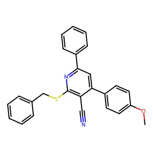2-(Benzylthio)-4-(4-methoxyphenyl)-6-phenylnicotinonitrile structure