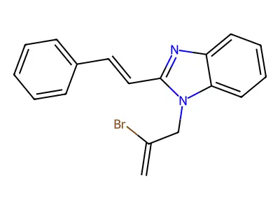 1-(2-bromoprop-2-enyl)-2-[(E)-2-phenylethenyl]benzimidazole structure