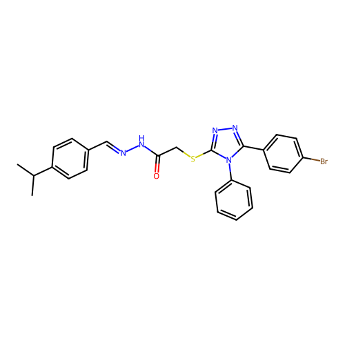 (E)-2-((5-(4-bromophenyl)-4-phenyl-4H-1,2,4-triazol-3-yl)thio)-N'-(4-isopropylbenzylidene)acetohydrazide structure