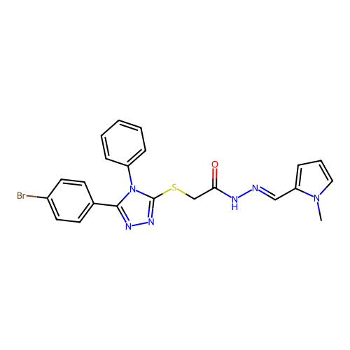 2-{[5-(4-bromophenyl)-4-phenyl-4H-1,2,4-triazol-3-yl]sulfanyl}-N'-[(E)-(1-methyl-1H-pyrrol-2-yl)methylidene]acetohydrazide structure