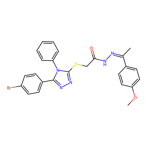 (Z)-2-((5-(4-bromophenyl)-4-phenyl-4H-1,2,4-triazol-3-yl)thio)-N'-(1-(4-methoxyphenyl)ethylidene)acetohydrazide structure