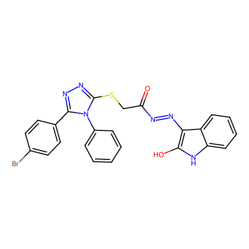 2-[[5-(4-bromophenyl)-4-phenyl-1,2,4-triazol-3-yl]sulfanyl]-N'-(2-oxoindol-3-yl)acetohydrazide structure