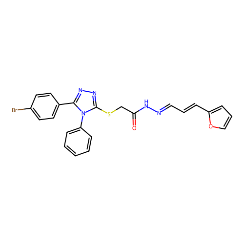 (E)-2-((5-(4-bromophenyl)-4-phenyl-4H-1,2,4-triazol-3-yl)thio)-N'-((E)-3-(furan-2-yl)allylidene)acetohydrazide structure