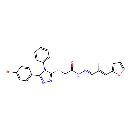 (E)-2-((5-(4-bromophenyl)-4-phenyl-4H-1,2,4-triazol-3-yl)thio)-N'-((E)-3-(furan-2-yl)-2-methylallylidene)acetohydrazide structure