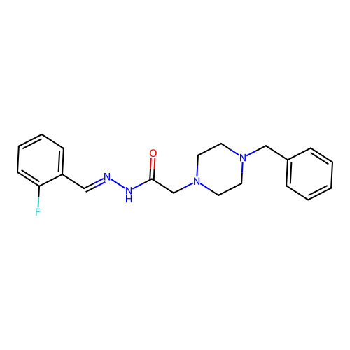 2-(4-benzylpiperazin-1-yl)-N-[(E)-(2-fluorophenyl)methylideneamino]acetamide structure