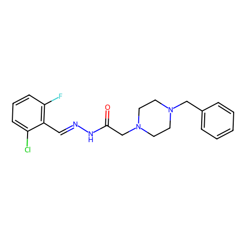 (E)-2-(4-benzylpiperazin-1-yl)-N'-(2-chloro-6-fluorobenzylidene)acetohydrazide structure
