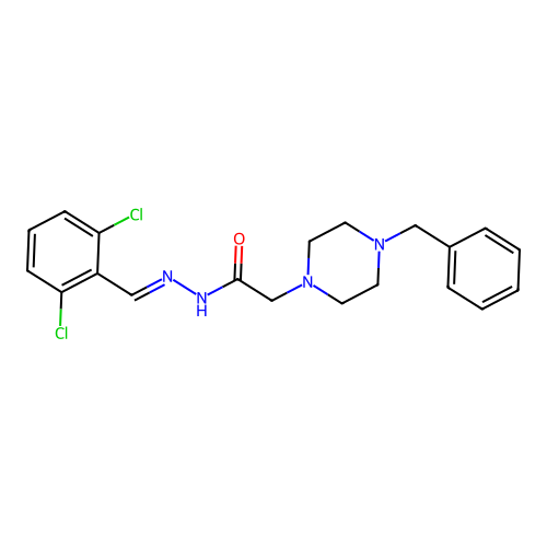 (E)-2-(4-benzylpiperazin-1-yl)-N'-(2,6-dichlorobenzylidene)acetohydrazide structure