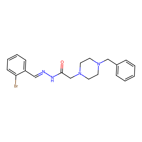 (E)-2-(4-benzylpiperazin-1-yl)-N'-(2-bromobenzylidene)acetohydrazide structure