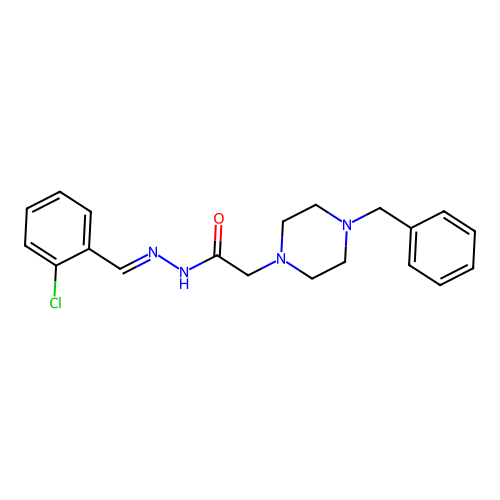 2-(4-benzyl-1-piperazinyl)-N'-[(E)-(2-chlorophenyl)methylidene]acetohydrazide structure