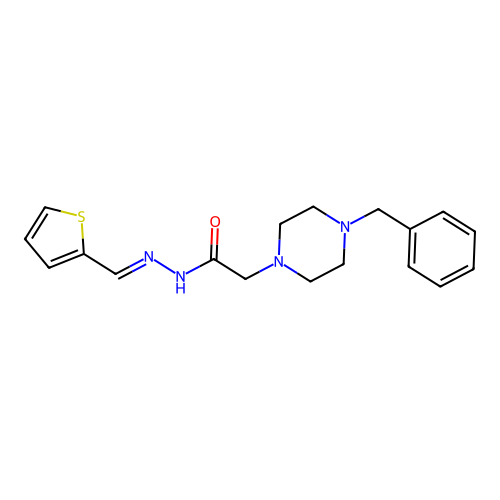 2-(4-benzyl-1-piperazinyl)-N'-[(E)-2-thienylmethylidene]acetohydrazide structure