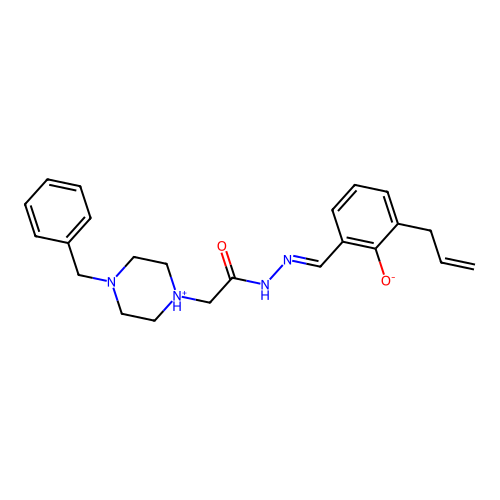 2-[(E)-{2-[(4-benzylpiperazin-1-ium-1-yl)acetyl]hydrazinylidene}methyl]-6-(prop-2-en-1-yl)phenolate structure