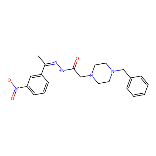 2-(4-benzylpiperazin-1-yl)-N'-[(1Z)-1-(3-nitrophenyl)ethylidene]acetohydrazide structure
