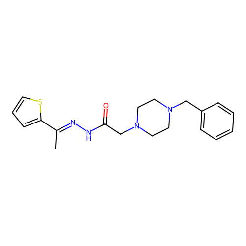 2-(4-benzylpiperazin-1-yl)-N-(1-thiophen-2-ylethylideneamino)acetamide structure