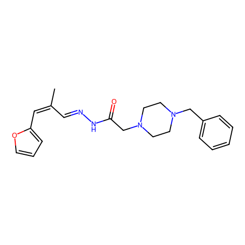 2-(4-benzylpiperazin-1-yl)-N-[(E)-[(Z)-3-(furan-2-yl)-2-methylprop-2-enylidene]amino]acetamide structure