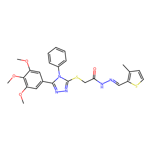 N'-[(E)-(3-methylthiophen-2-yl)methylidene]-2-{[4-phenyl-5-(3,4,5-trimethoxyphenyl)-4H-1,2,4-triazol-3-yl]sulfanyl}acetohydrazide structure