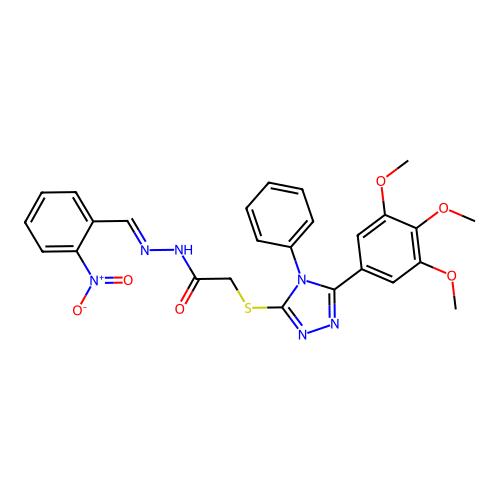 N'-[(E)-(2-nitrophenyl)methylidene]-2-{[4-phenyl-5-(3,4,5-trimethoxyphenyl)-4H-1,2,4-triazol-3-yl]sulfanyl}acetohydrazide structure