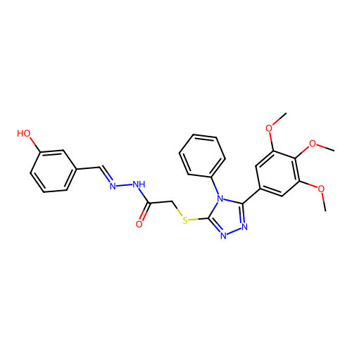 N'-[(E)-(3-hydroxyphenyl)methylidene]-2-{[4-phenyl-5-(3,4,5-trimethoxyphenyl)-4H-1,2,4-triazol-3-yl]sulfanyl}acetohydrazide structure