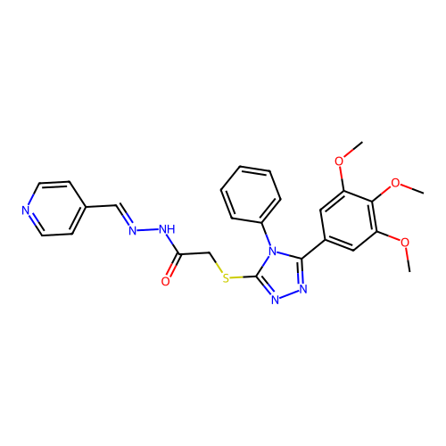 2-[[4-phenyl-5-(3,4,5-trimethoxyphenyl)-1,2,4-triazol-3-yl]sulfanyl]-N-[(E)-pyridin-4-ylmethylideneamino]acetamide structure