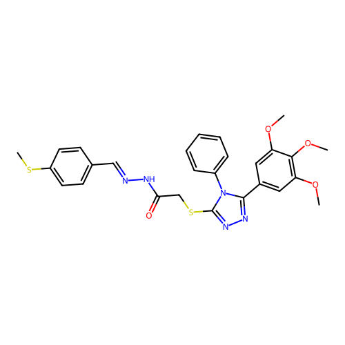 N'-{(E)-[4-(methylsulfanyl)phenyl]methylidene}-2-{[4-phenyl-5-(3,4,5-trimethoxyphenyl)-4H-1,2,4-triazol-3-yl]sulfanyl}acetohydrazide structure