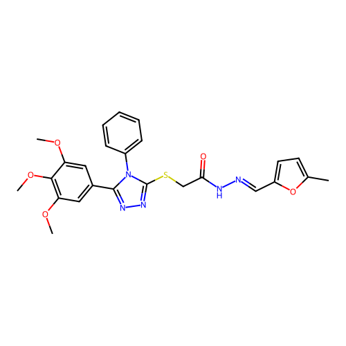 N'-[(E)-(5-methylfuran-2-yl)methylidene]-2-{[4-phenyl-5-(3,4,5-trimethoxyphenyl)-4H-1,2,4-triazol-3-yl]sulfanyl}acetohydrazide structure