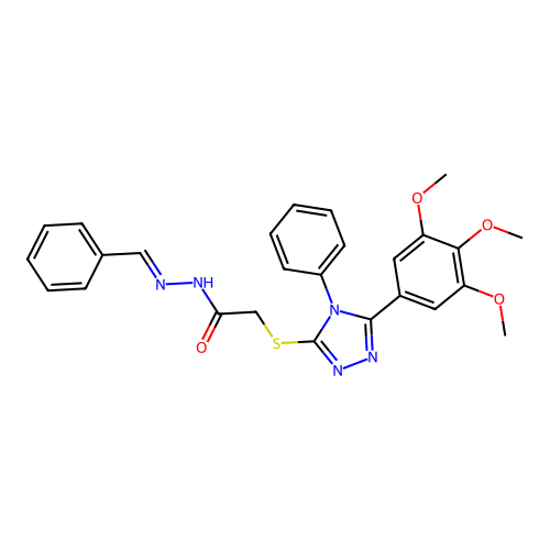 N'-[(E)-phenylmethylidene]-2-{[4-phenyl-5-(3,4,5-trimethoxyphenyl)-4H-1,2,4-triazol-3-yl]sulfanyl}acetohydrazide structure