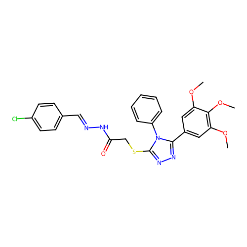 N'-[(E)-(4-chlorophenyl)methylidene]-2-{[4-phenyl-5-(3,4,5-trimethoxyphenyl)-4H-1,2,4-triazol-3-yl]sulfanyl}acetohydrazide structure