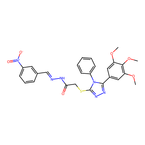 N'-[(E)-(3-nitrophenyl)methylidene]-2-{[4-phenyl-5-(3,4,5-trimethoxyphenyl)-4H-1,2,4-triazol-3-yl]sulfanyl}acetohydrazide structure