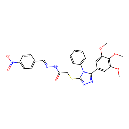N'-[(E)-(4-nitrophenyl)methylidene]-2-{[4-phenyl-5-(3,4,5-trimethoxyphenyl)-4H-1,2,4-triazol-3-yl]sulfanyl}acetohydrazide structure