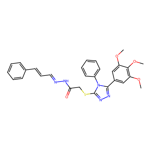 N'-[(1E,2E)-3-phenylprop-2-en-1-ylidene]-2-{[4-phenyl-5-(3,4,5-trimethoxyphenyl)-4H-1,2,4-triazol-3-yl]sulfanyl}acetohydrazide structure