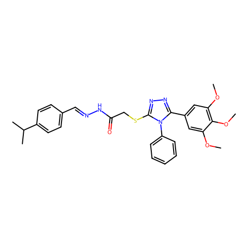(E)-N'-(4-isopropylbenzylidene)-2-((4-phenyl-5-(3,4,5-trimethoxyphenyl)-4H-1,2,4-triazol-3-yl)thio)acetohydrazide structure