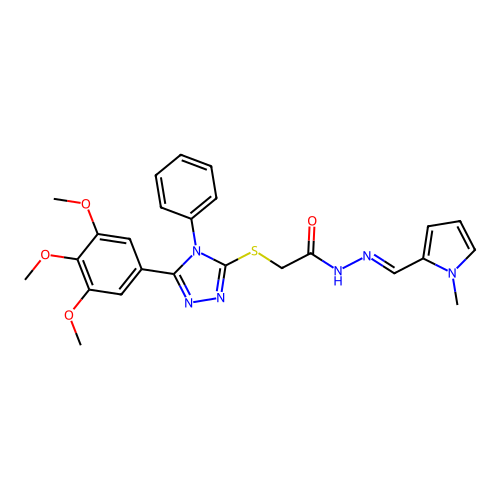 N'-[(E)-(1-methyl-1H-pyrrol-2-yl)methylidene]-2-{[4-phenyl-5-(3,4,5-trimethoxyphenyl)-4H-1,2,4-triazol-3-yl]sulfanyl}acetohydrazide structure