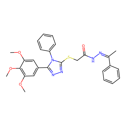 (Z)-2-((4-phenyl-5-(3,4,5-trimethoxyphenyl)-4H-1,2,4-triazol-3-yl)thio)-N'-(1-phenylethylidene)acetohydrazide structure
