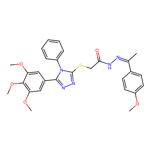 (Z)-N'-(1-(4-methoxyphenyl)ethylidene)-2-((4-phenyl-5-(3,4,5-trimethoxyphenyl)-4H-1,2,4-triazol-3-yl)thio)acetohydrazide structure