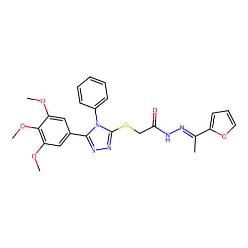 N'-[(1E)-1-(furan-2-yl)ethylidene]-2-{[4-phenyl-5-(3,4,5-trimethoxyphenyl)-4H-1,2,4-triazol-3-yl]sulfanyl}acetohydrazide structure
