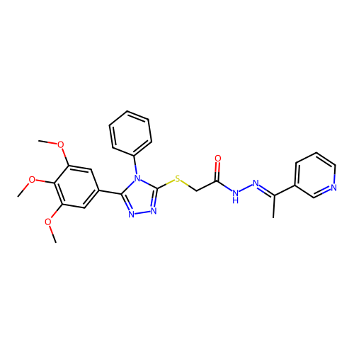 2-{[4-phenyl-5-(3,4,5-trimethoxyphenyl)-4H-1,2,4-triazol-3-yl]sulfanyl}-N'-[(1E)-1-(pyridin-3-yl)ethylidene]acetohydrazide structure