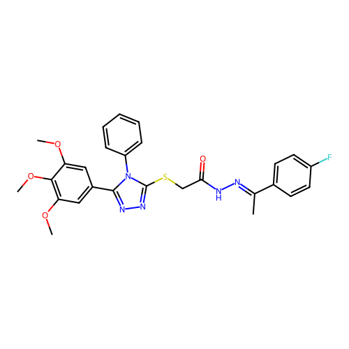 N'-[(1E)-1-(4-fluorophenyl)ethylidene]-2-{[4-phenyl-5-(3,4,5-trimethoxyphenyl)-4H-1,2,4-triazol-3-yl]sulfanyl}acetohydrazide structure