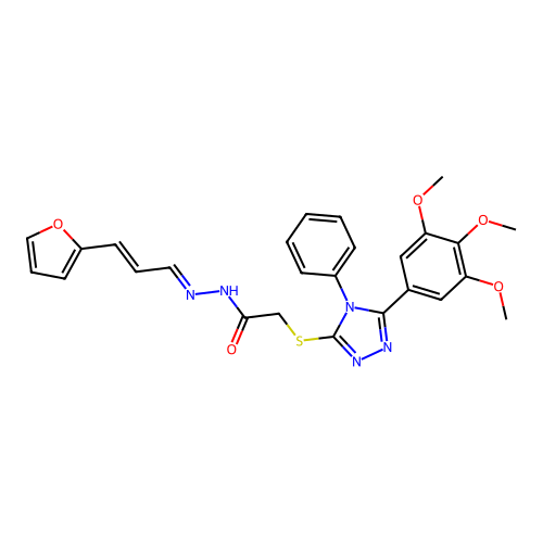 N'-[(1E,2E)-3-(furan-2-yl)prop-2-en-1-ylidene]-2-{[4-phenyl-5-(3,4,5-trimethoxyphenyl)-4H-1,2,4-triazol-3-yl]sulfanyl}acetohydrazide structure