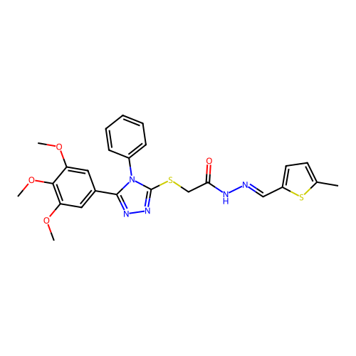 N'-[(E)-(5-methylthiophen-2-yl)methylidene]-2-{[4-phenyl-5-(3,4,5-trimethoxyphenyl)-4H-1,2,4-triazol-3-yl]sulfanyl}acetohydrazide structure