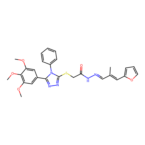 N'-[(1E,2E)-3-(furan-2-yl)-2-methylprop-2-en-1-ylidene]-2-{[4-phenyl-5-(3,4,5-trimethoxyphenyl)-4H-1,2,4-triazol-3-yl]sulfanyl}acetohydrazide structure