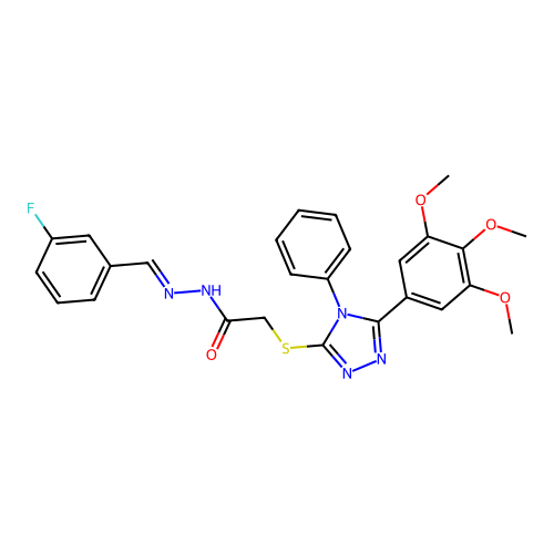 N'-[(E)-(3-fluorophenyl)methylidene]-2-{[4-phenyl-5-(3,4,5-trimethoxyphenyl)-4H-1,2,4-triazol-3-yl]sulfanyl}acetohydrazide structure