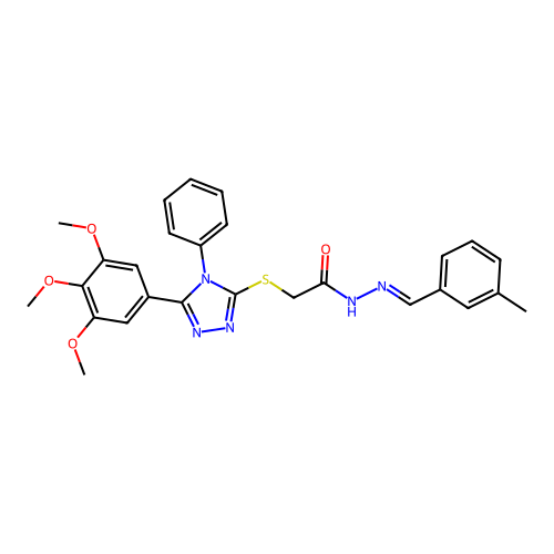 (E)-N'-(3-methylbenzylidene)-2-((4-phenyl-5-(3,4,5-trimethoxyphenyl)-4H-1,2,4-triazol-3-yl)thio)acetohydrazide structure