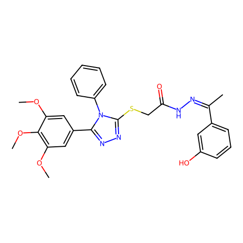 (Z)-N'-(1-(3-hydroxyphenyl)ethylidene)-2-((4-phenyl-5-(3,4,5-trimethoxyphenyl)-4H-1,2,4-triazol-3-yl)thio)acetohydrazide structure