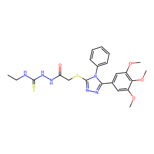 1-ethyl-3-[[2-[[4-phenyl-5-(3,4,5-trimethoxyphenyl)-1,2,4-triazol-3-yl]sulfanyl]acetyl]amino]thiourea structure