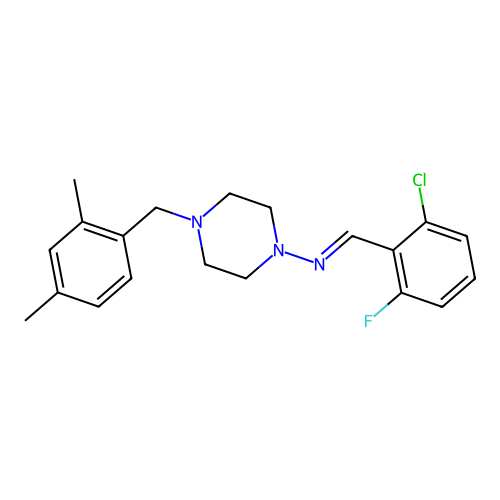 (E)-N-(2-chloro-6-fluorobenzylidene)-4-(2,4-dimethylbenzyl)piperazin-1-amine structure