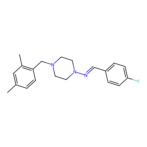 (E)-4-(2,4-dimethylbenzyl)-N-(4-fluorobenzylidene)piperazin-1-amine structure