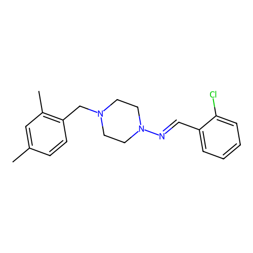 N-[(E)-(2-chlorophenyl)methylidene]-4-(2,4-dimethylbenzyl)piperazin-1-amine structure