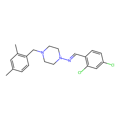 (E)-N-(2,4-dichlorobenzylidene)-4-(2,4-dimethylbenzyl)piperazin-1-amine structure