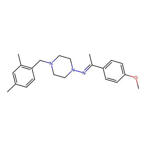 (E)-4-(2,4-dimethylbenzyl)-N-(1-(4-methoxyphenyl)ethylidene)piperazin-1-amine structure