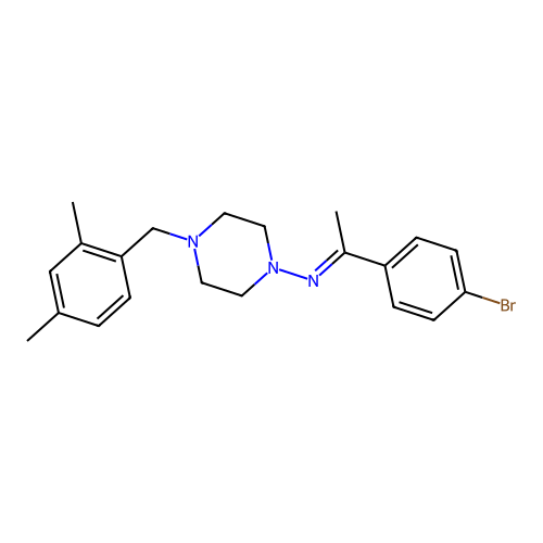 (E)-N-(1-(4-bromophenyl)ethylidene)-4-(2,4-dimethylbenzyl)piperazin-1-amine structure